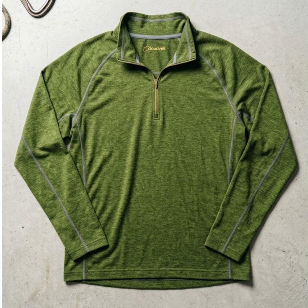 RARE Discontinued Cloudveil Mens XL Quarter Zip Base Layer Heather Green Hiking